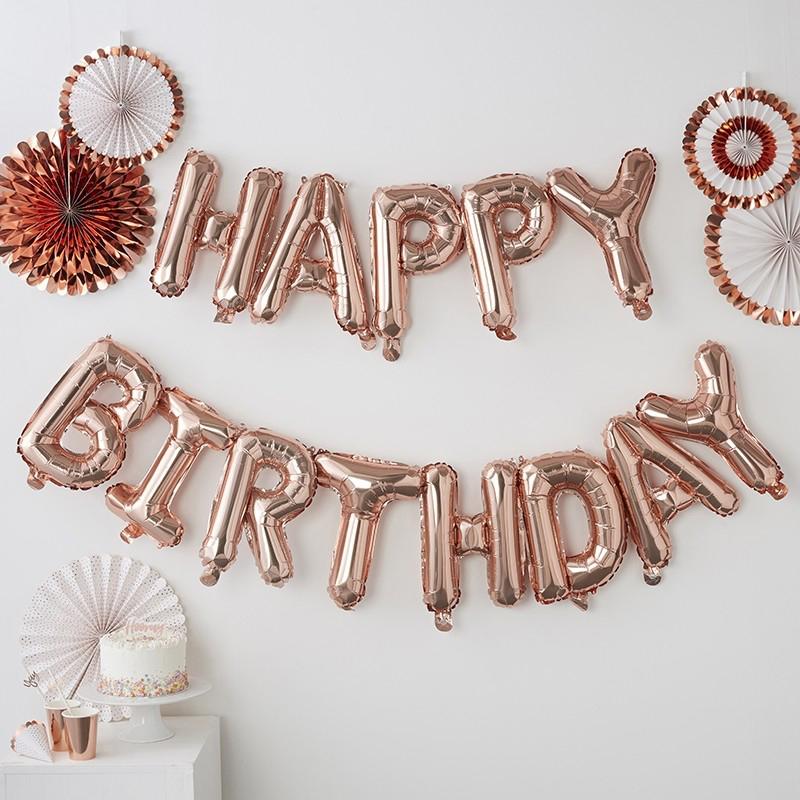 Happy Birthday Alphabet Rose Gold Balloon Set