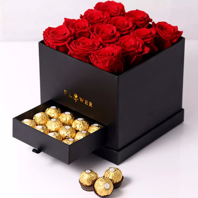 Red Roses Square Box with Chocolate