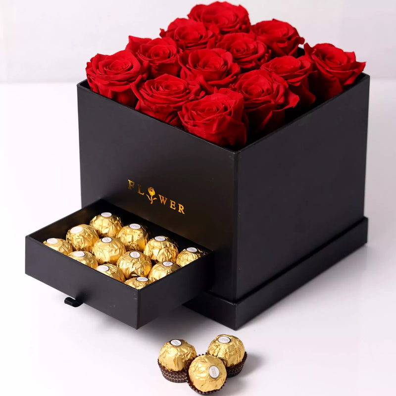 Red Roses Square Box with Chocolate