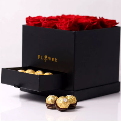 Red Roses Square Box with Chocolate