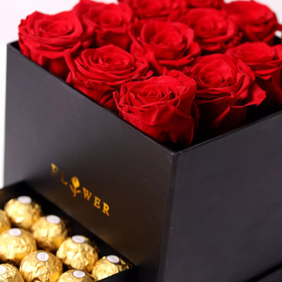 Red Roses Square Box with Chocolate